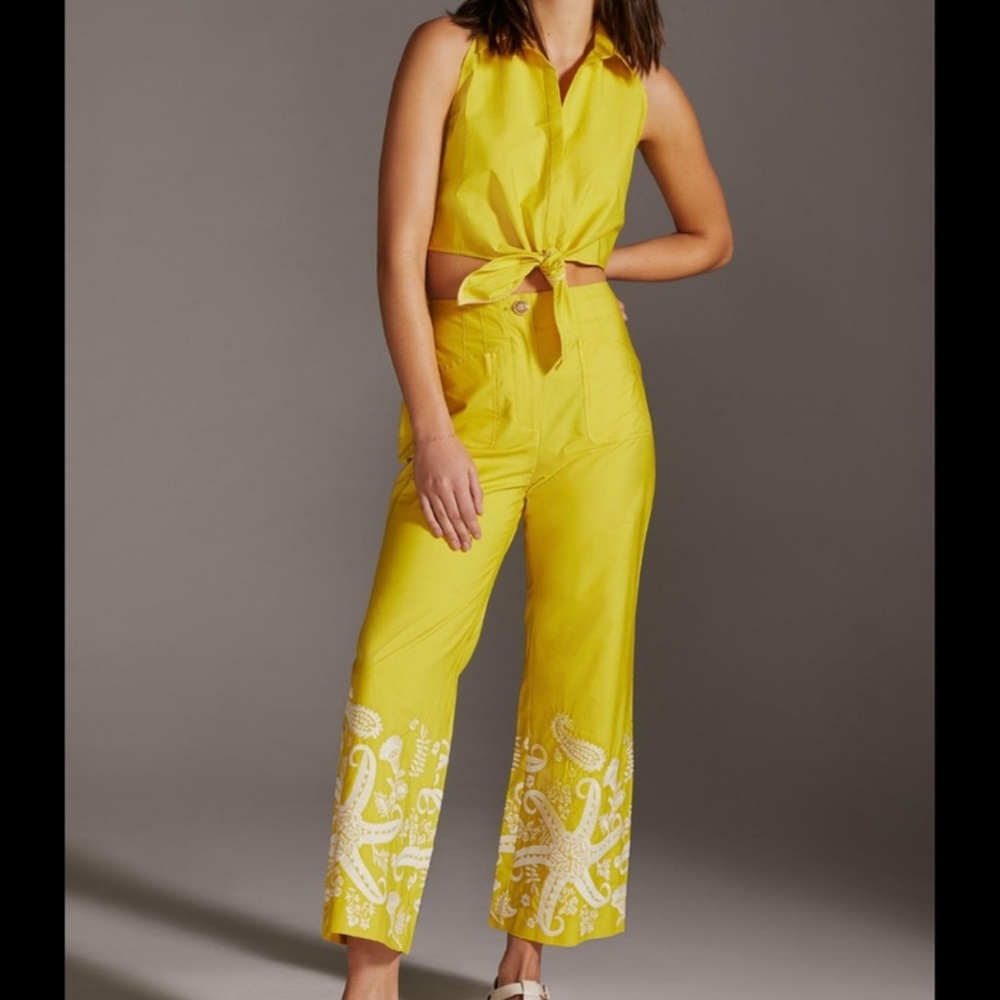 Anthropologie Embroidered Pant Set